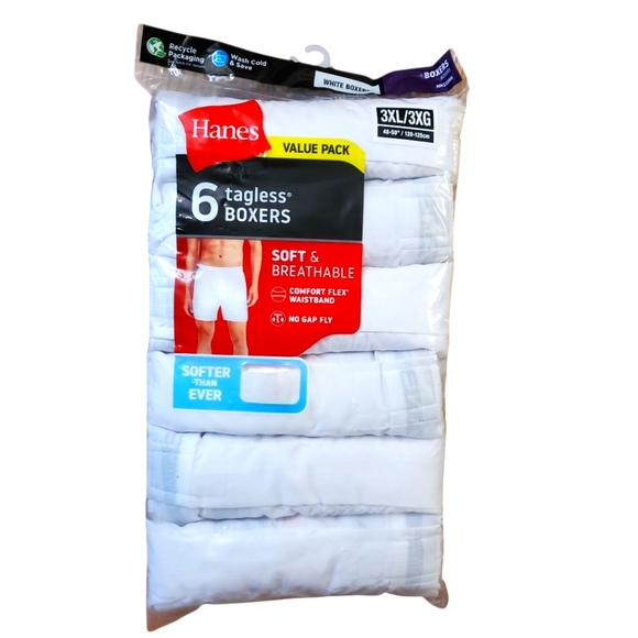 6-Pack HANES Men's 3XL Tagless Woven White Boxers Soft Breathable No Gap Fly NEW - Picture 1 of 6
